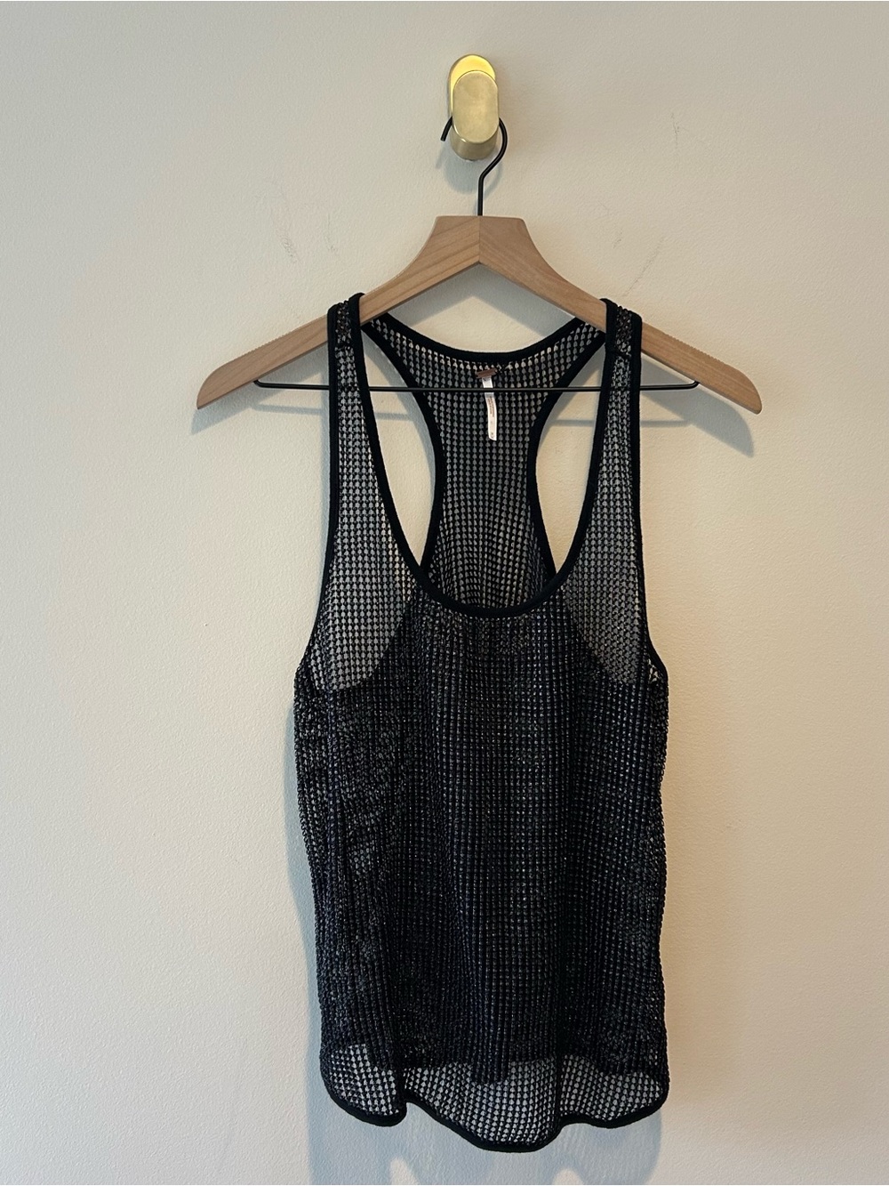Free People Black Mesh Racerback Tank Top See Through Size M